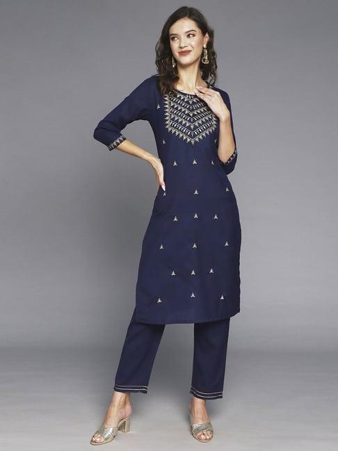 anubhutee navy embroidered kurta pant set