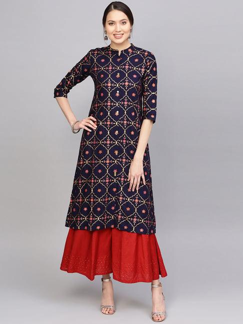 anubhutee navy printed a line kurta