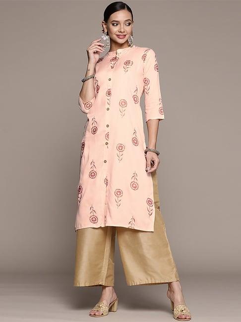 anubhutee peach floral print straight kurta