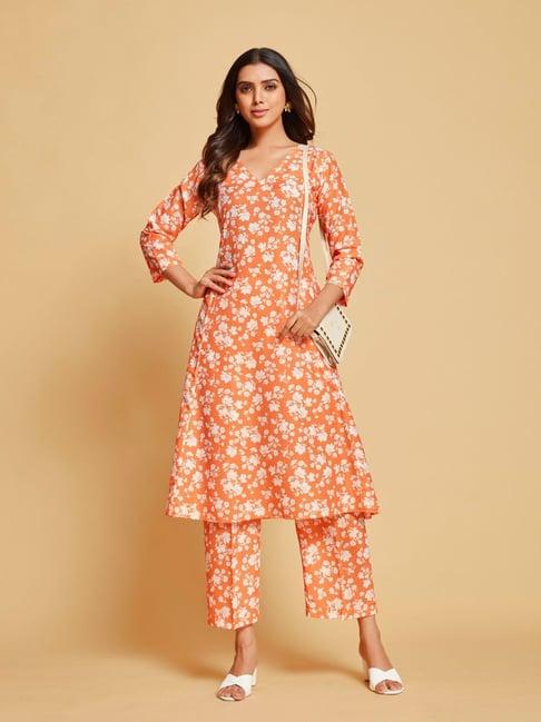 anubhutee peach printed kurta pant set