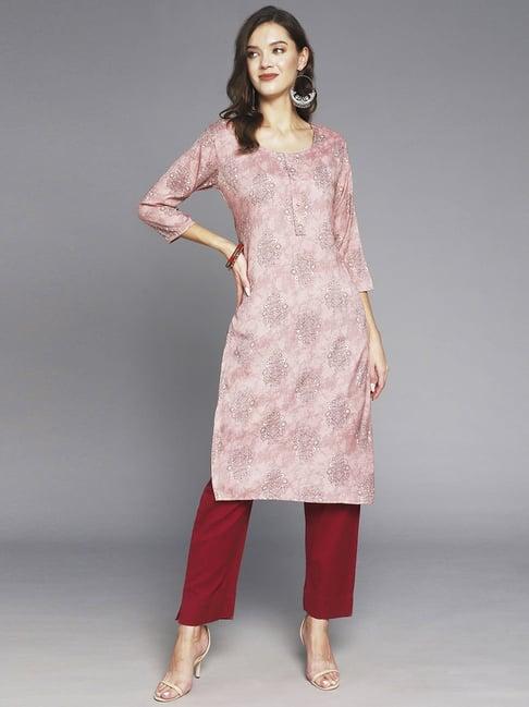 anubhutee peach printed straight kurta