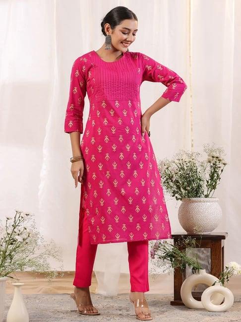 anubhutee pink cotton printed straight kurta