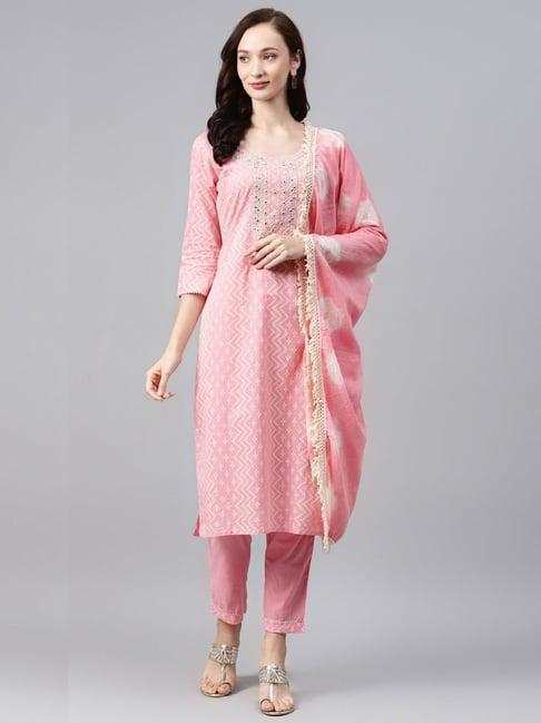 anubhutee pink embellished kurta pant set with dupatta