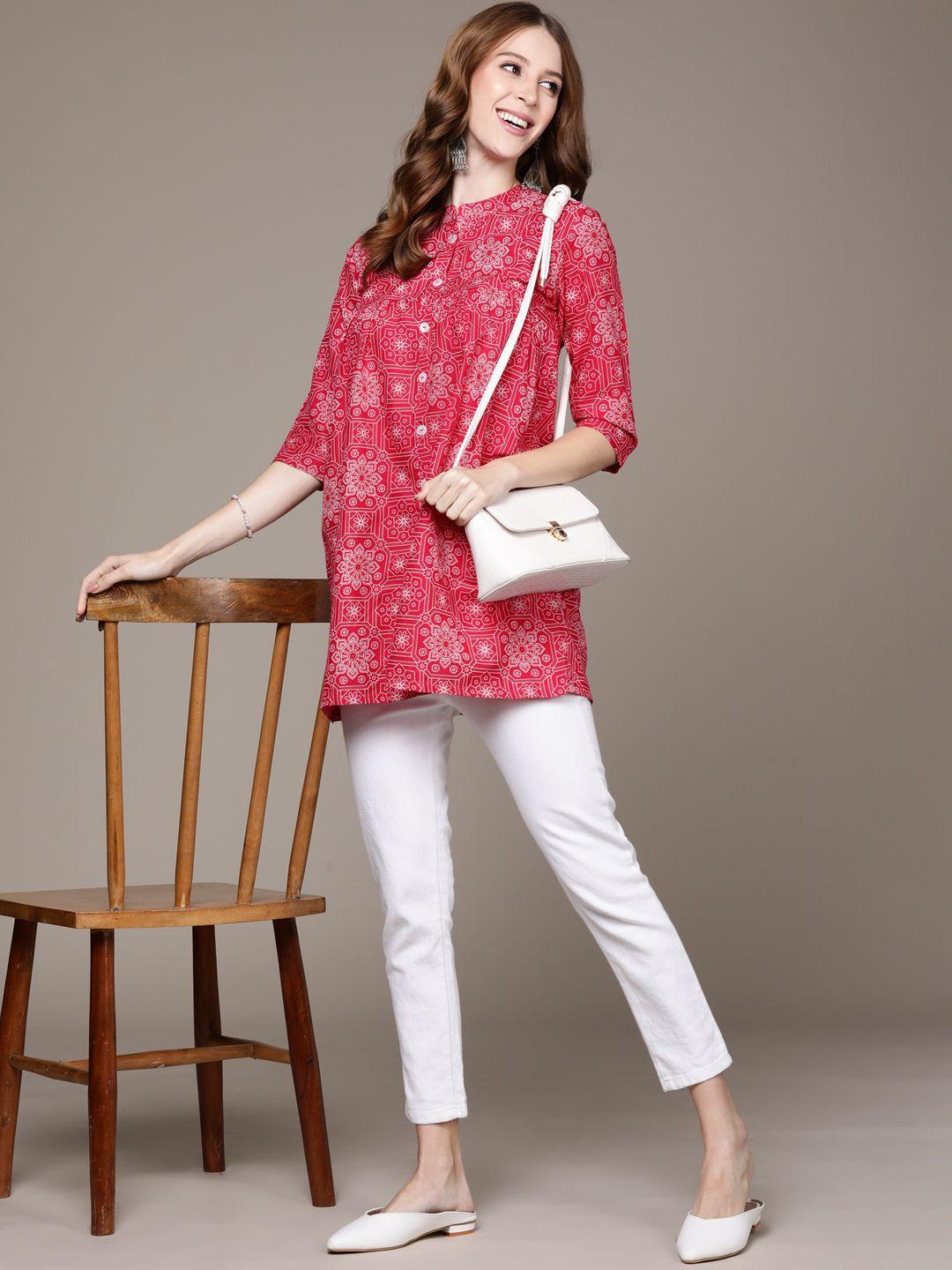 anubhutee pink ethnic motifs printed a-line kurti