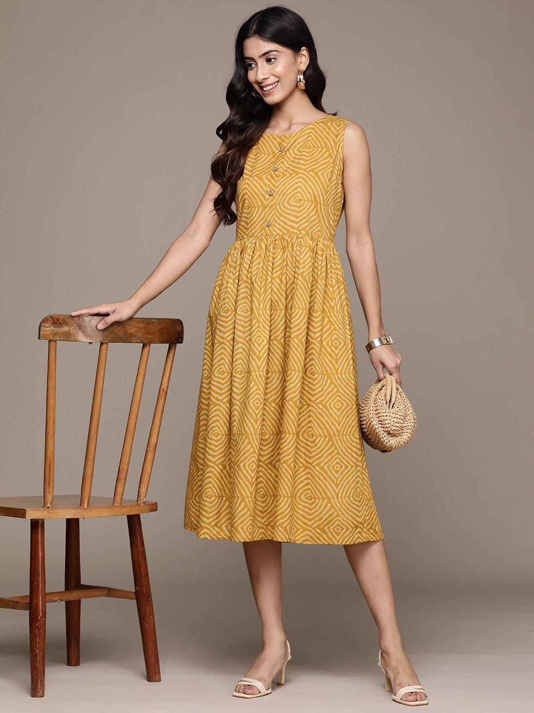 anubhutee print a-line cotton midi dress