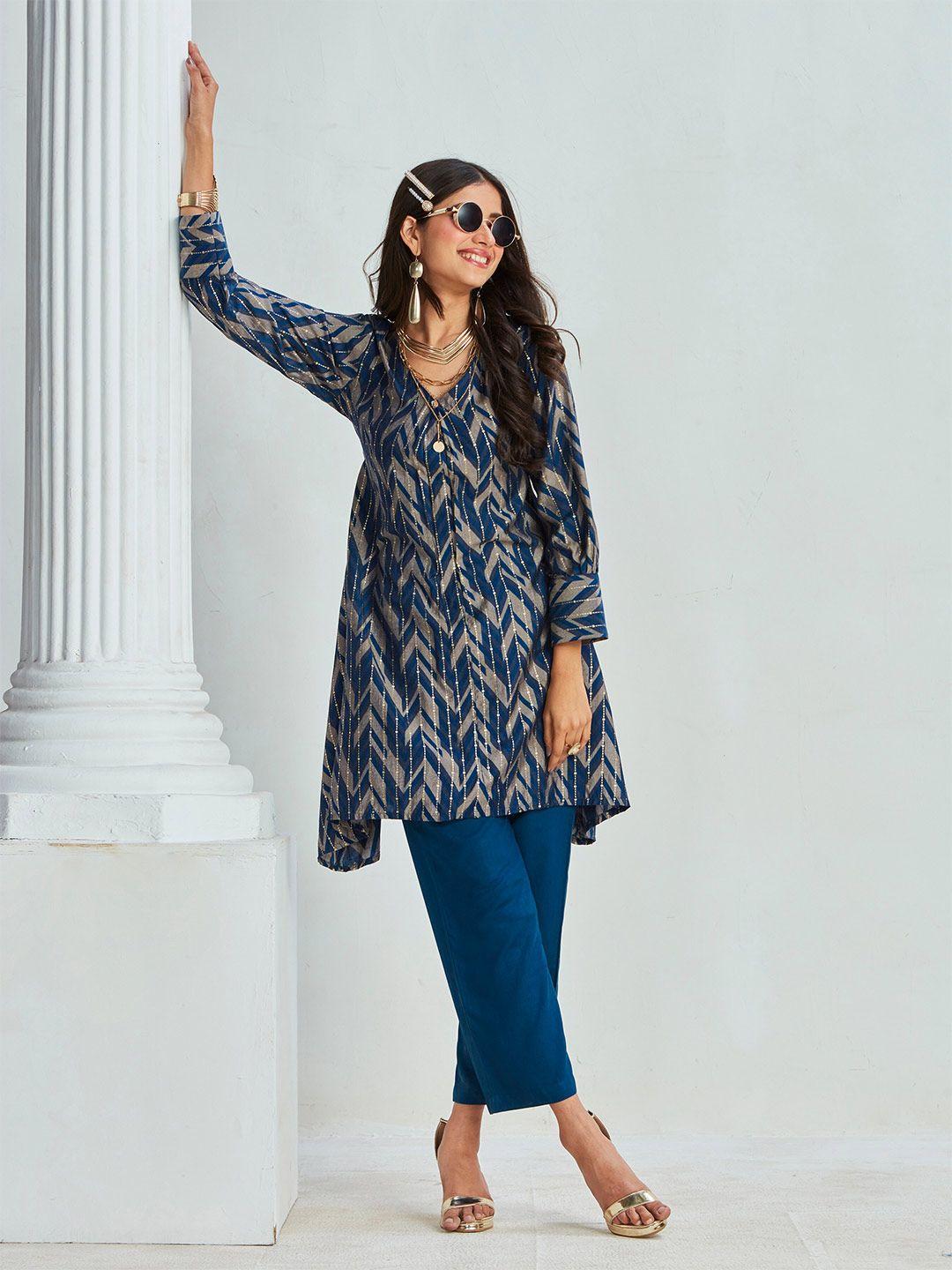 anubhutee printed assymetrical kurta with trouser