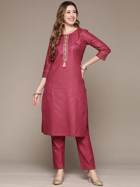 anubhutee purple embroidered kurta pant set