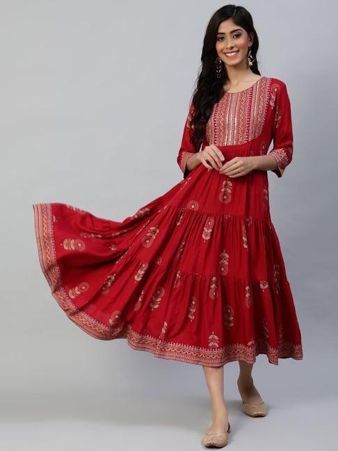 anubhutee red embellished a-line dress