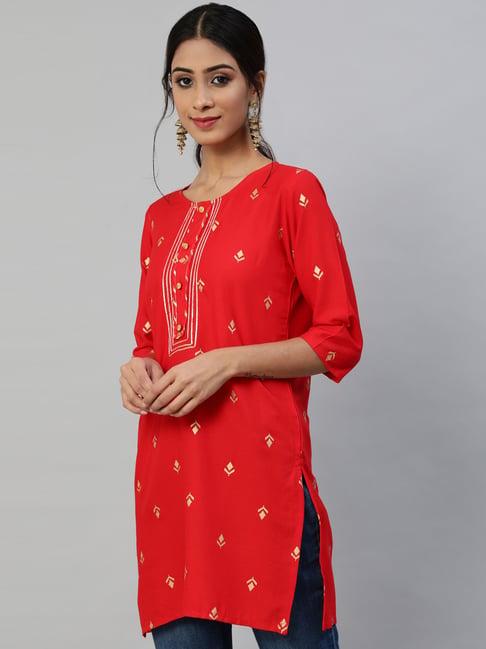 anubhutee red ethnic motifs printed gotta patti gotta patti kurti