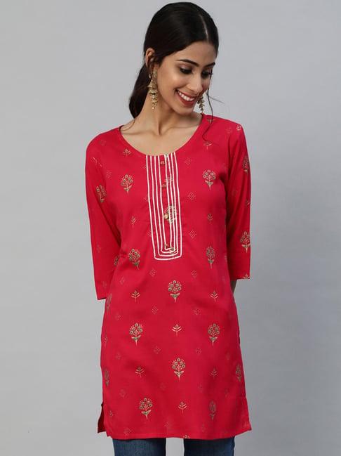 anubhutee red green ethnic motifs printed gotta patti gotta patti kurti