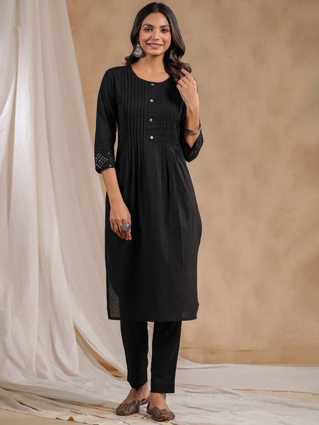 anubhutee round neck mirror work cotton kurta