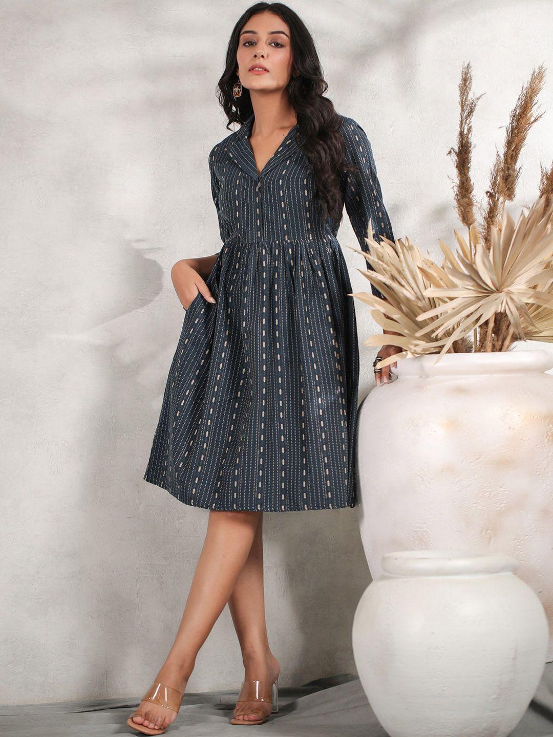 anubhutee shirt collar woven design a-line dress