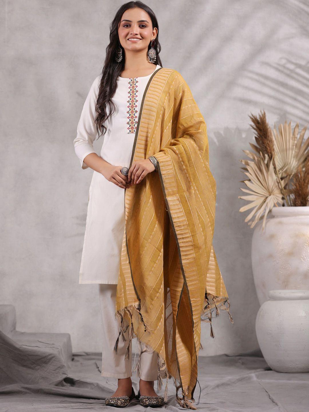 anubhutee thread work straight pure cotton kurta with trousers & dupatta