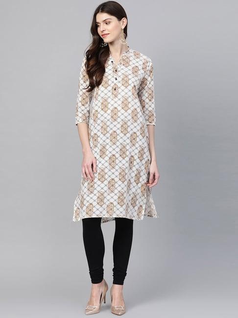 anubhutee white printed straight kurta