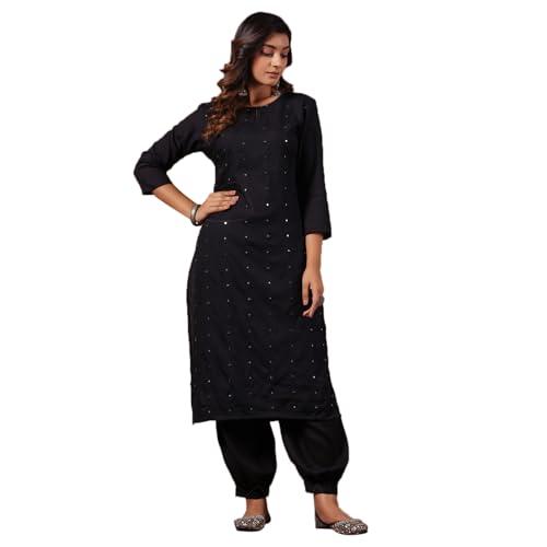 anubhutee women's black ethnic motifs mirror work straight kurta