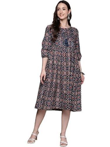 anubhutee women's cotton a-line knee-length casual dress (abwkas23365_bk_m_navy blue