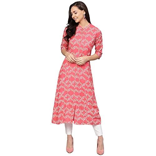 anubhutee women's rayon pink geometric printed a-line kurta