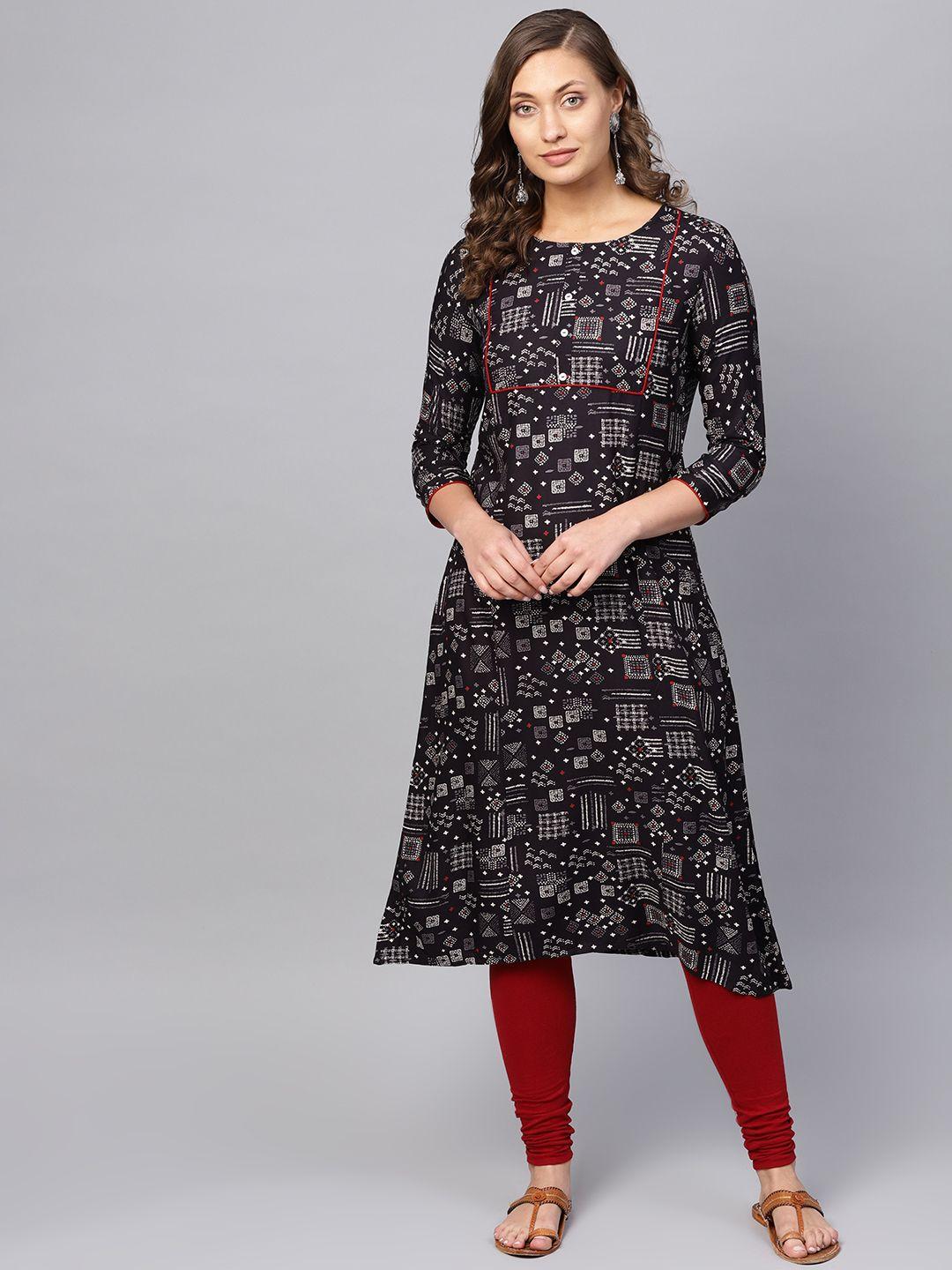 anubhutee women black & grey printed a-line kurta