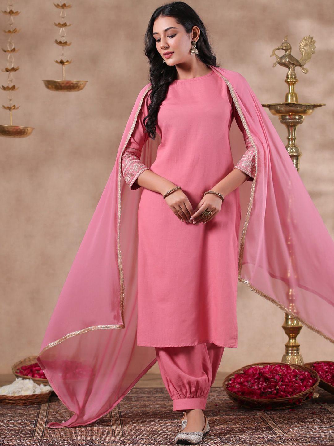 anubhutee women coral regular kurta with salwar & with dupatta