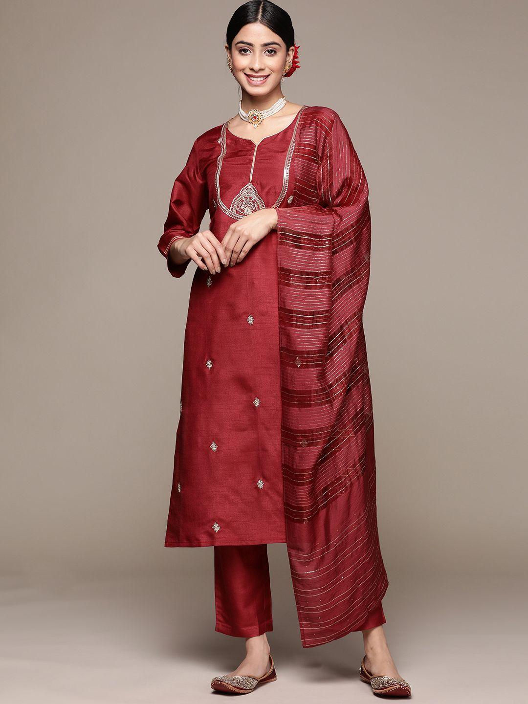 anubhutee women ethnic motifs embroidered sequinned kurta with trousers & dupatta