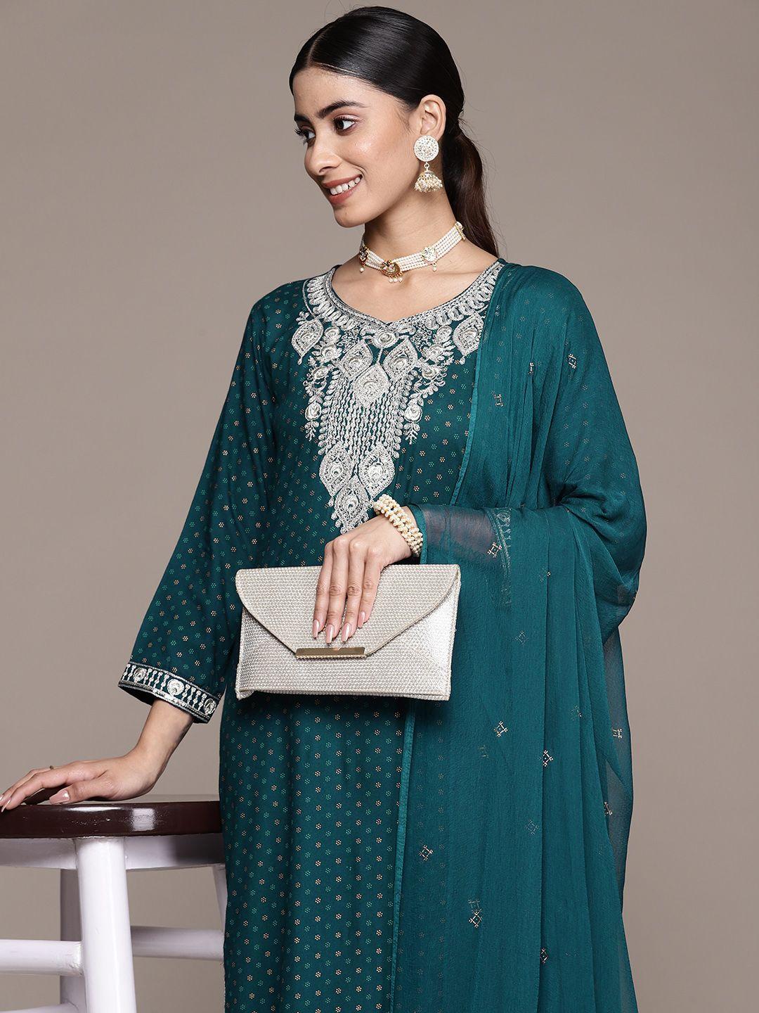 anubhutee women ethnic motifs embroidered sequinned kurta with trousers & dupatta