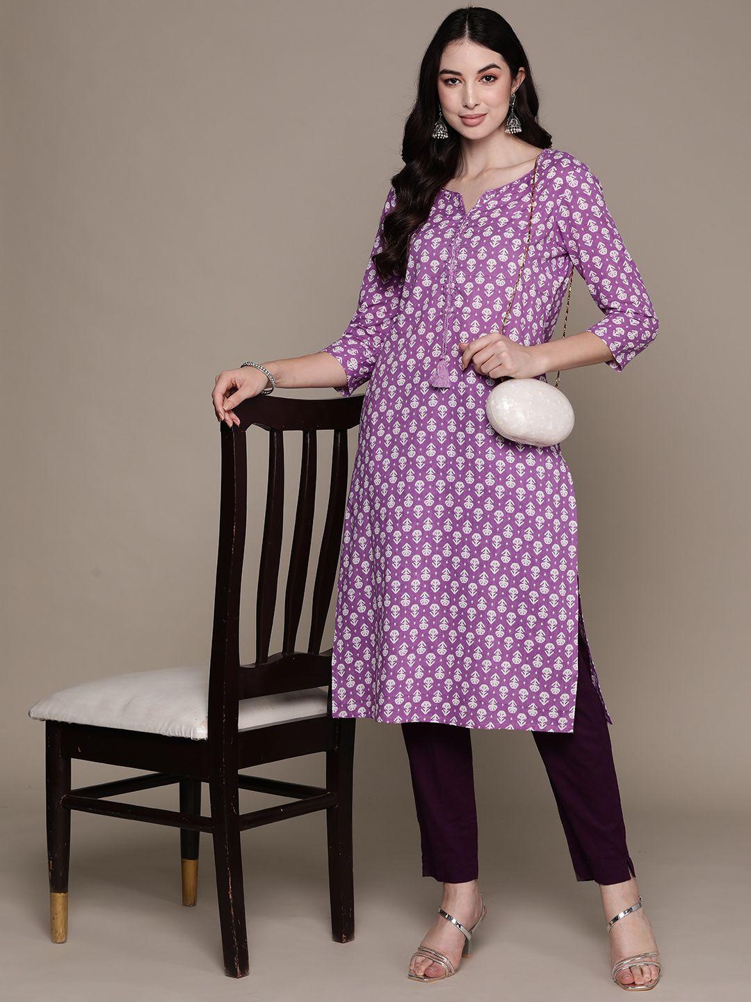 anubhutee women ethnic motifs printed sequinned cotton kurta