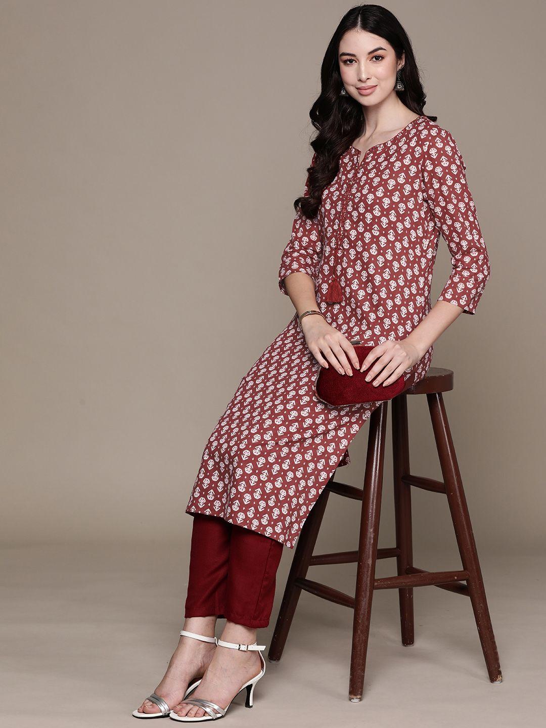 anubhutee women ethnic motifs printed sequinned kurta