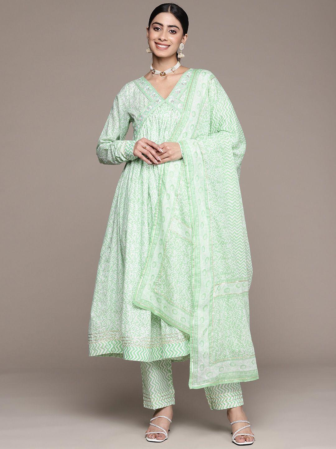 anubhutee women ethnic motifs printed thread work pure cotton kurta set