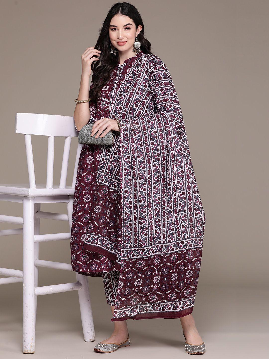 anubhutee women floral printed gotta patti pure cotton kurta with trousers & with dupatta