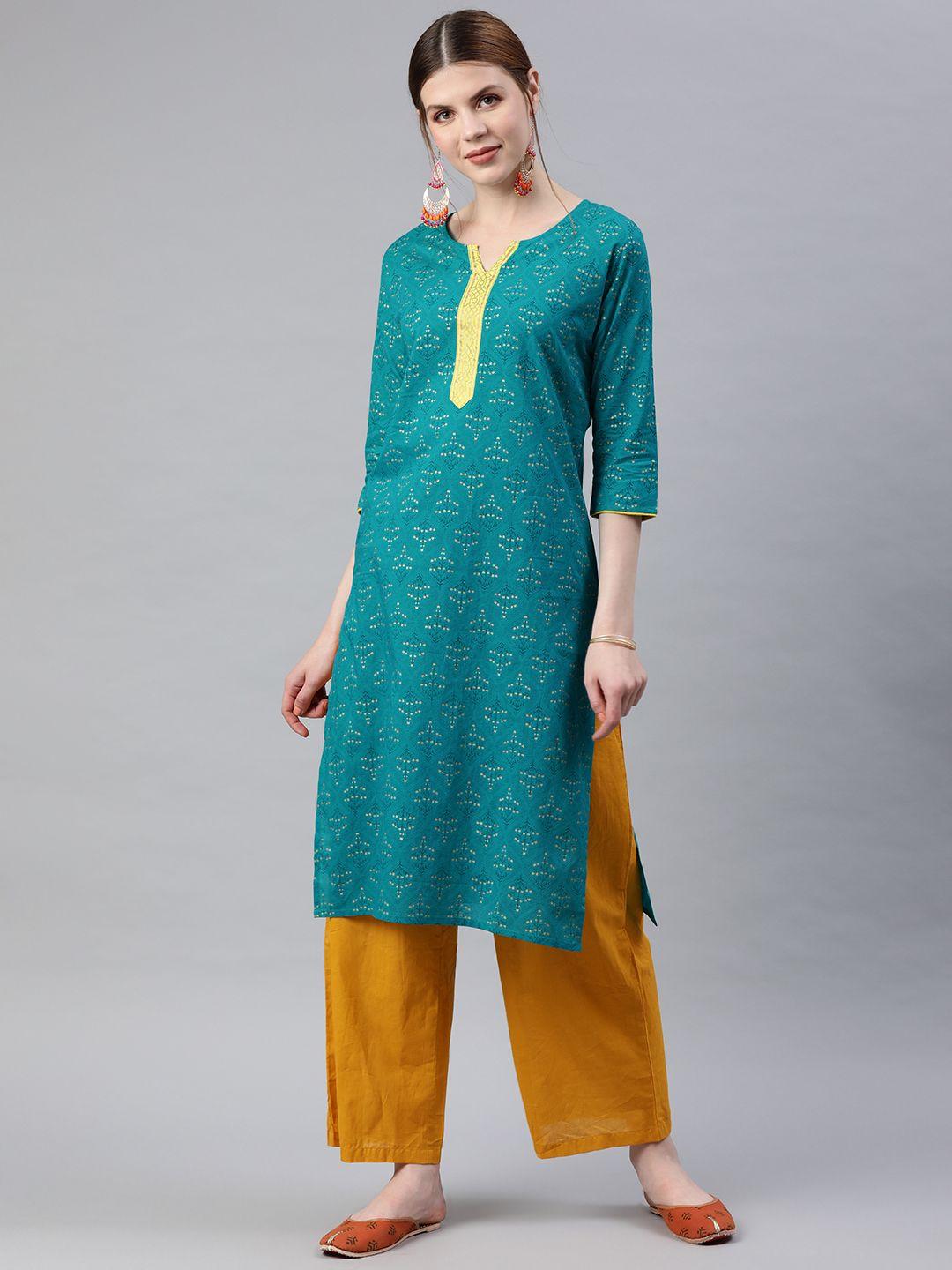 anubhutee women green printed straight kurta