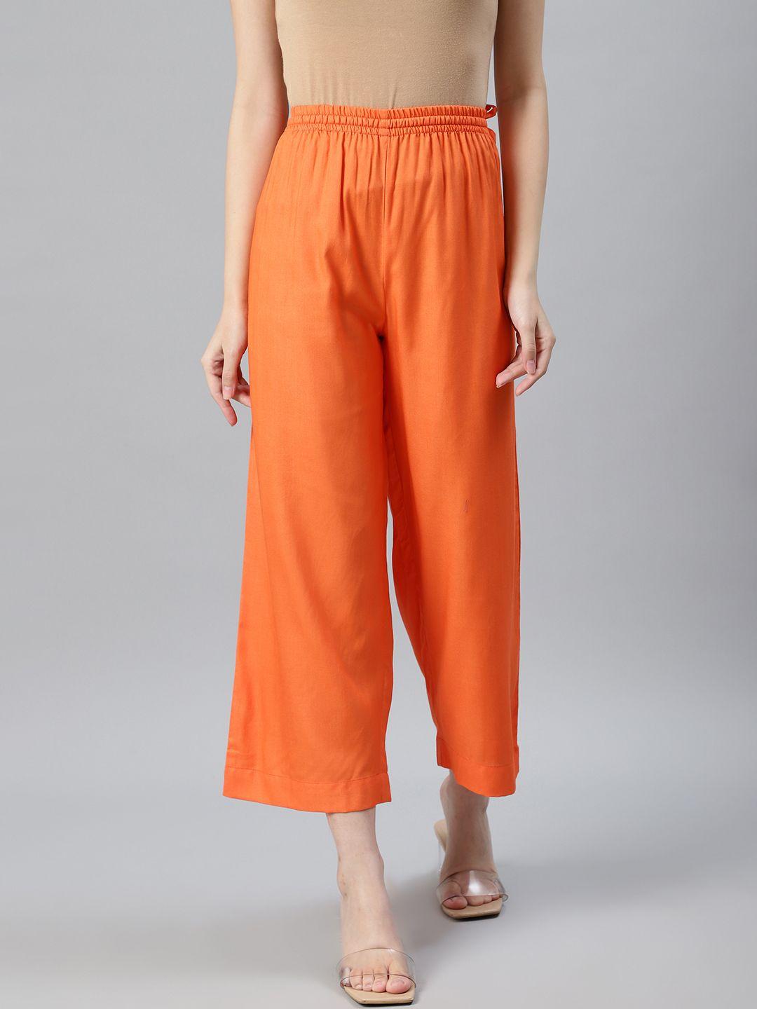 anubhutee women orange solid straight cropped palazzos