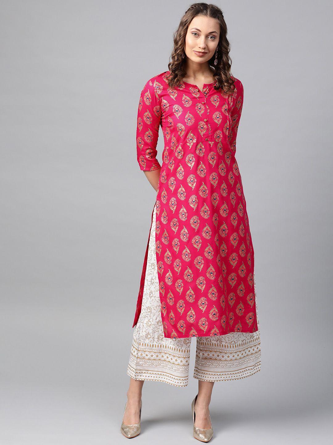 anubhutee women pink & golden printed straight kurta