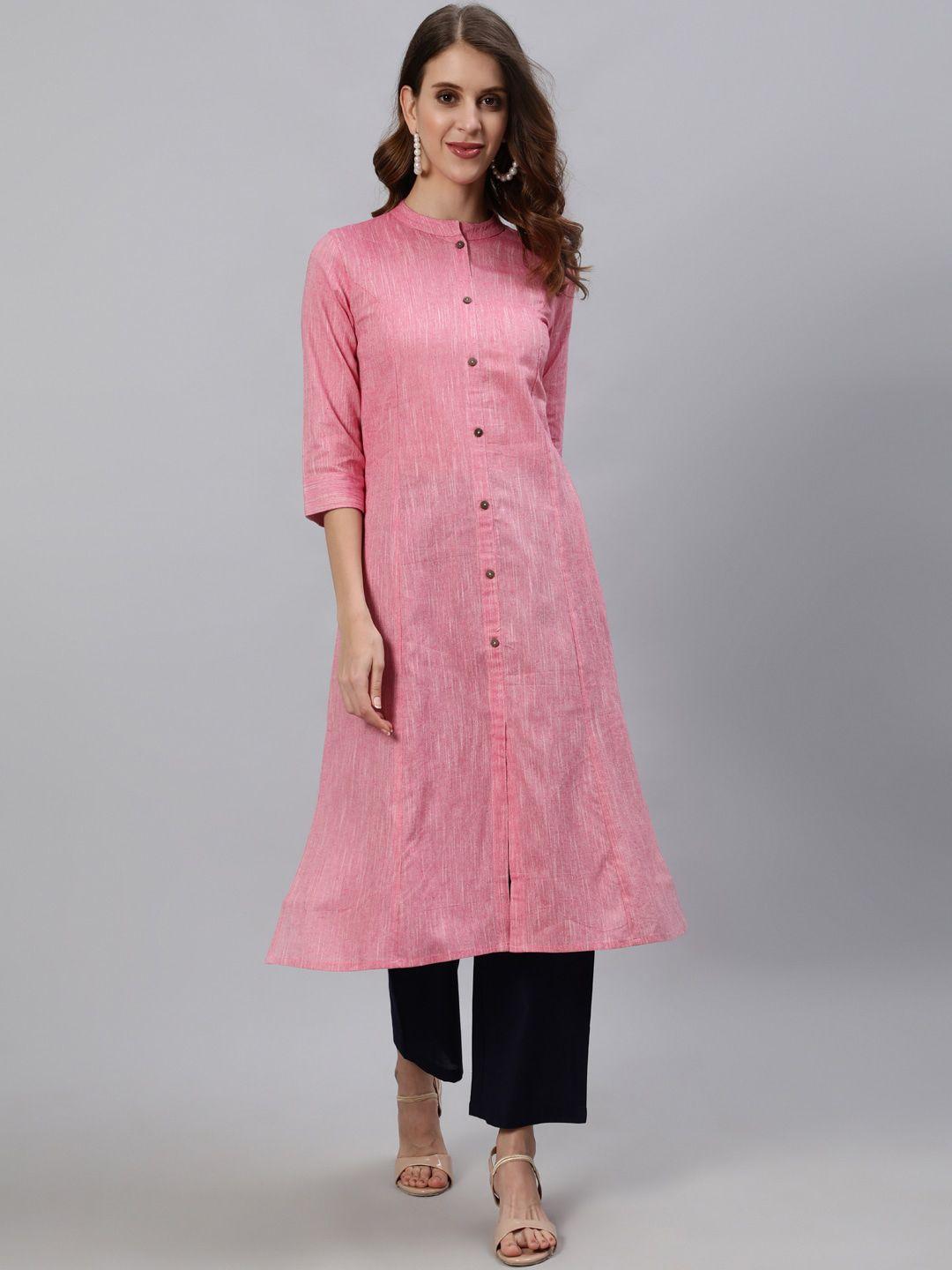 anubhutee women pink & navy blue panelled kurta with trousers