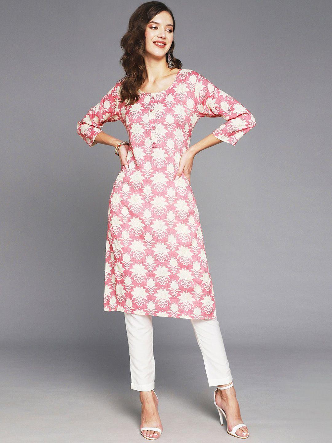 anubhutee women pink & white floral printed kurta