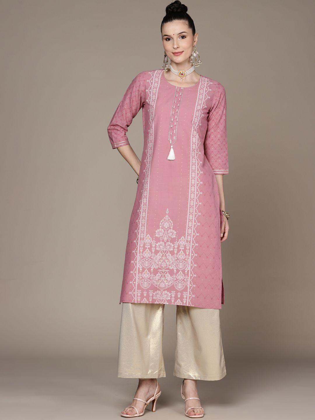 anubhutee women pink ethnic motifs printed cotton kurta