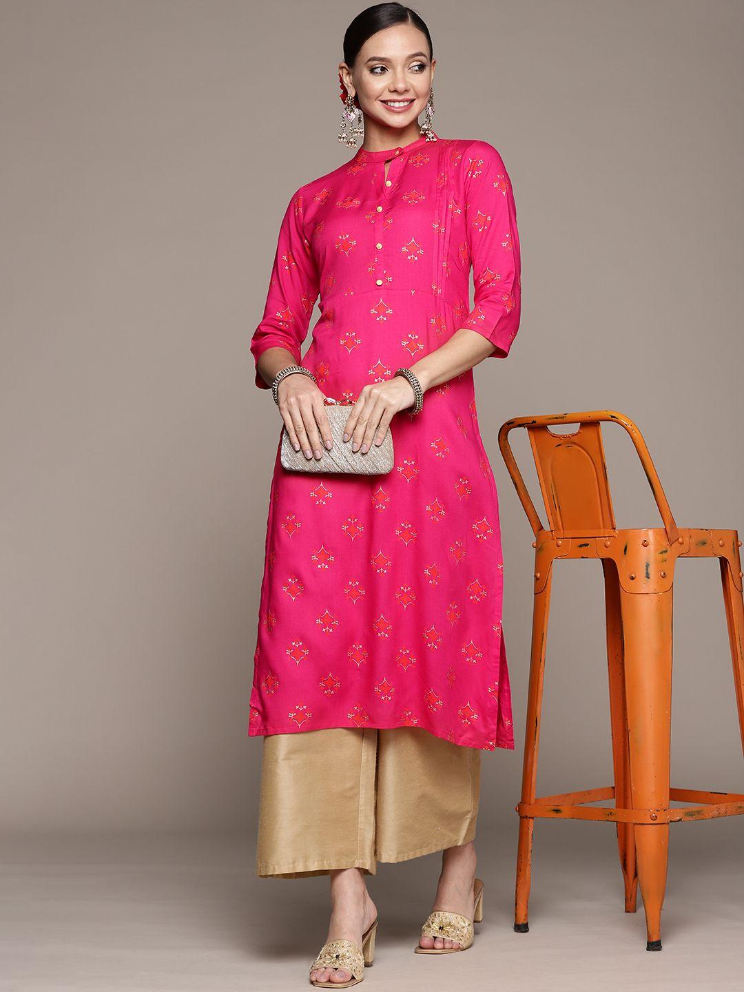 anubhutee women pink ethnic motifs printed kurta