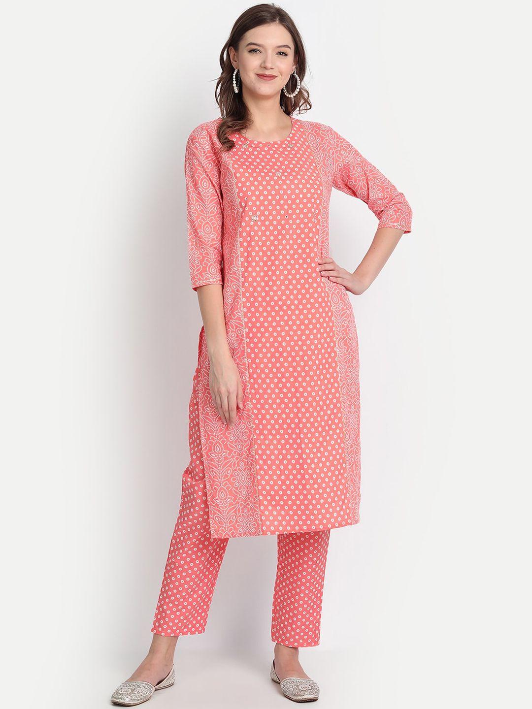 anubhutee women pink ethnic motifs printed pure cotton kurta with trousers