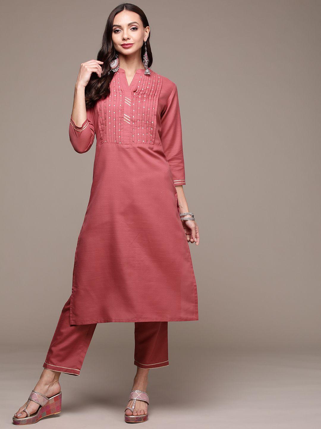 anubhutee women pink sequinned kurta with trousers