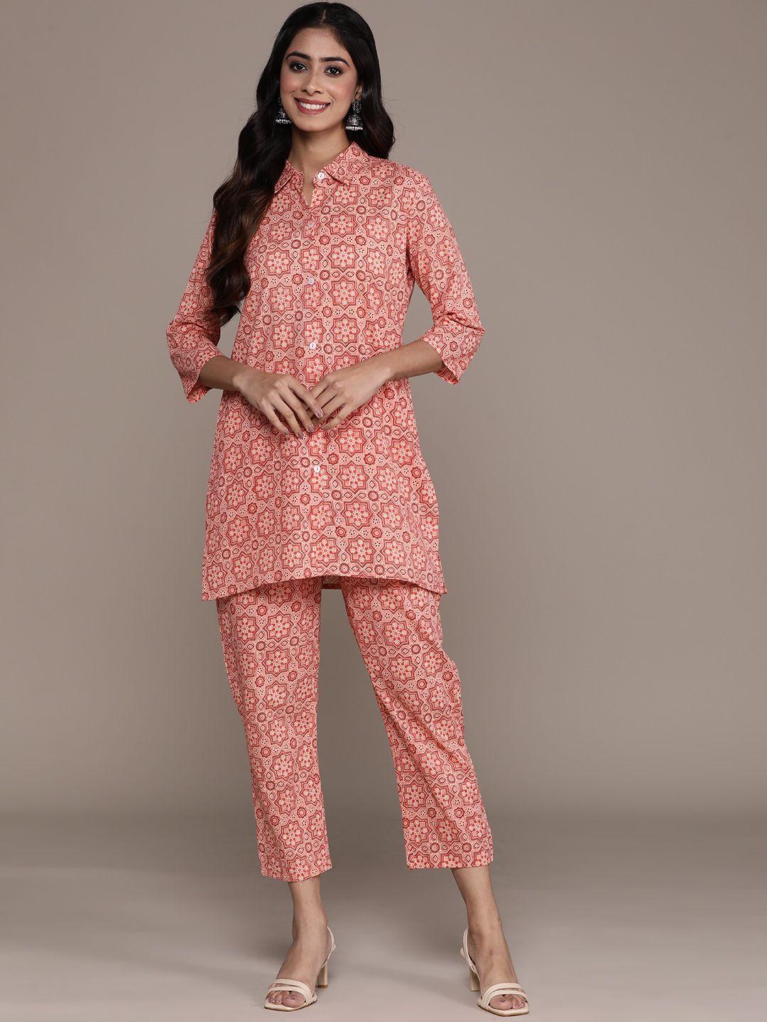 anubhutee women printed pure cotton tunic with trousers