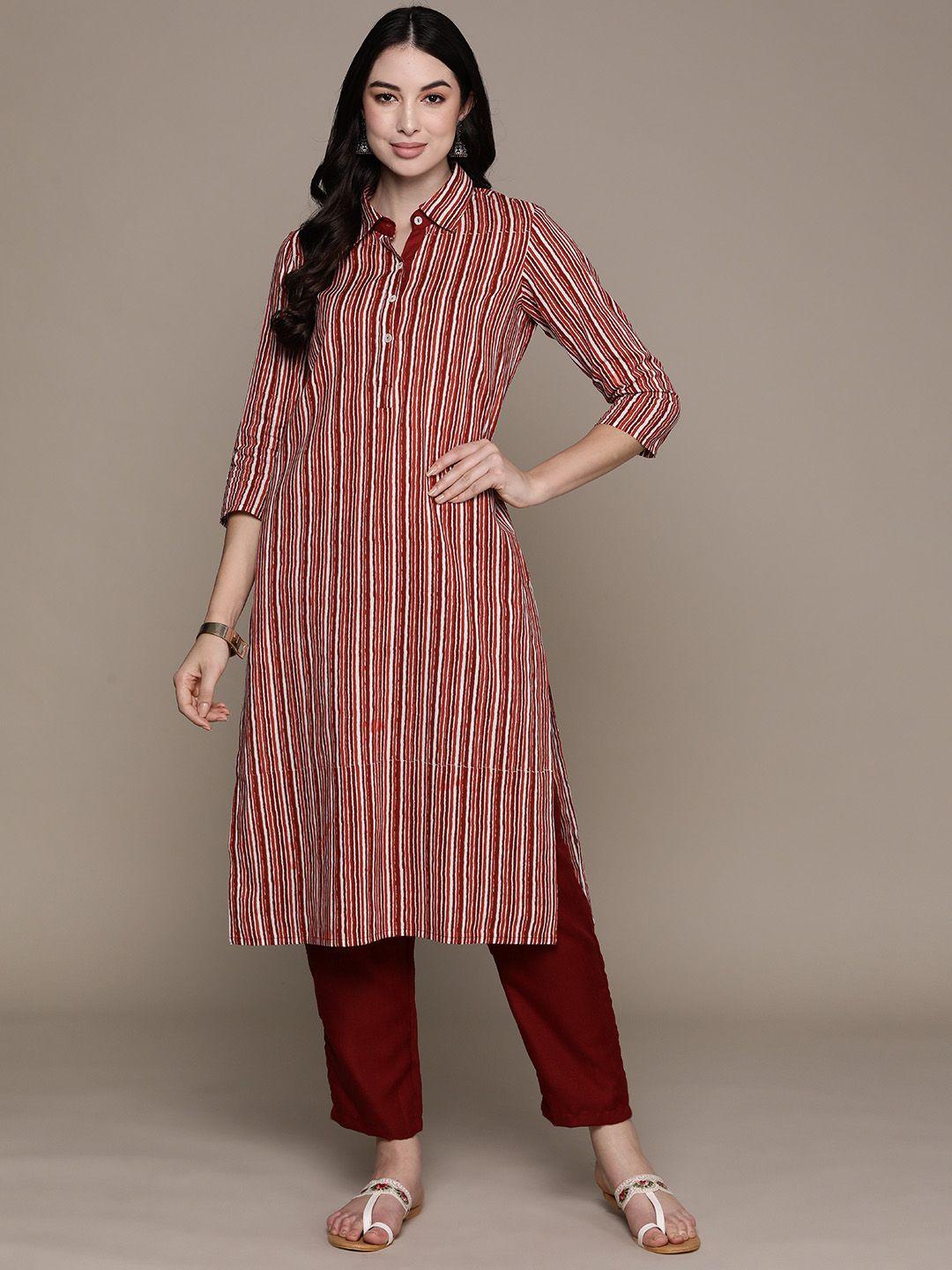 anubhutee women striped cotton kurta