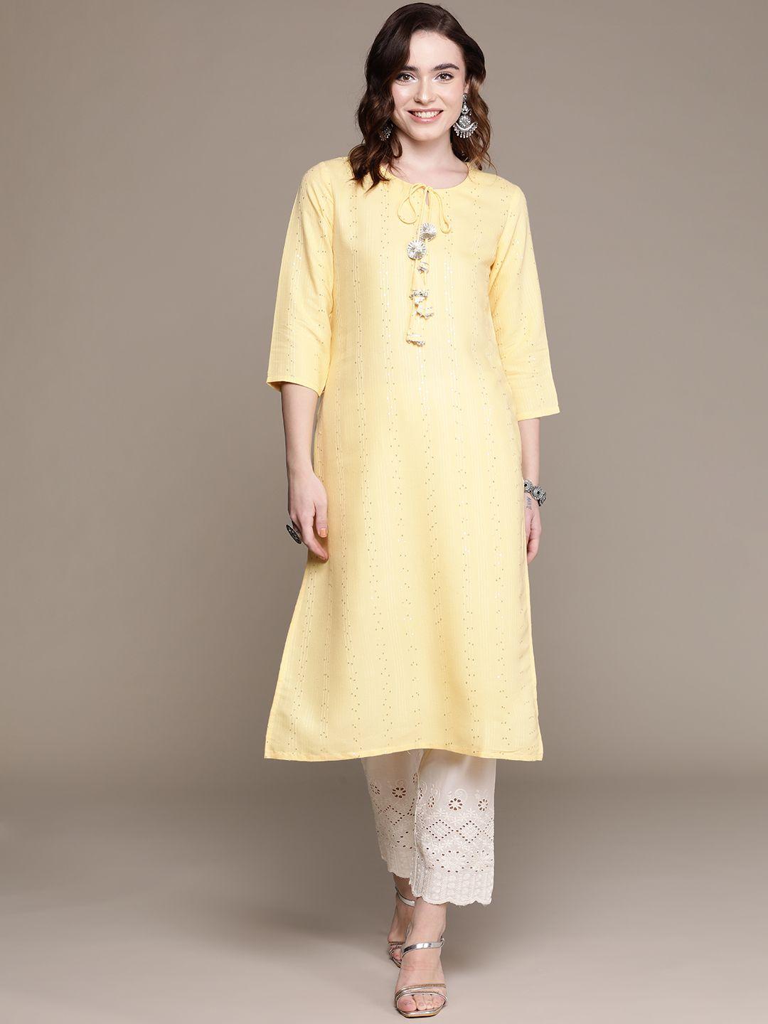 anubhutee women yellow sequinned kurta with trousers