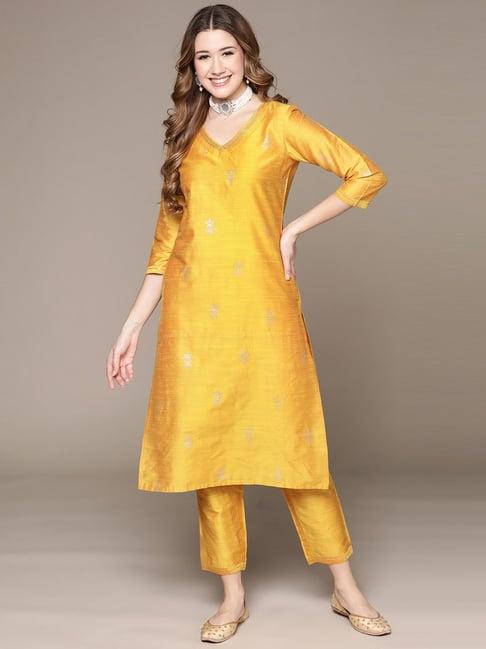 anubhutee yellow embellished kurta pant set