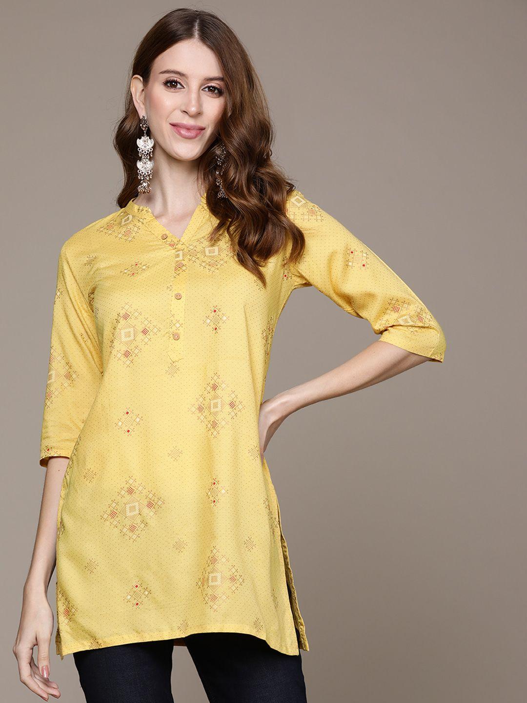 anubhutee yellow ethnic motifs printed kurti