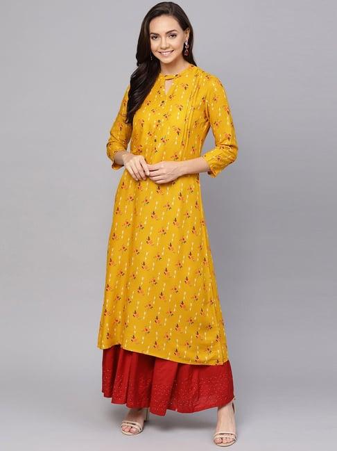 anubhutee yellow printed a line kurta