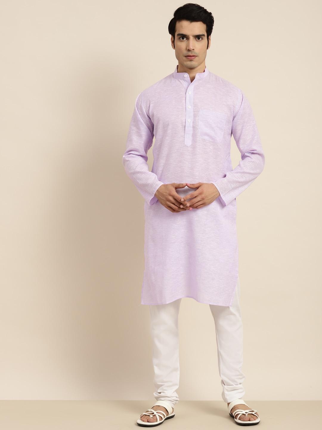 anug by sojanya men purple striped pure cotton kurta