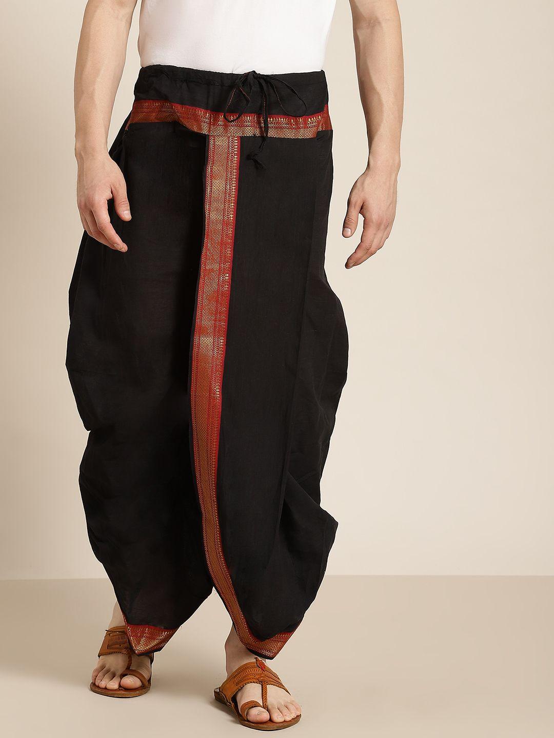 anug by sojanya men black solid cotton dhoti pants