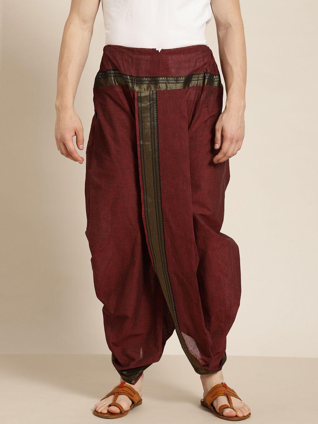 anug by sojanya men burgundy solid cotton dhoti pants