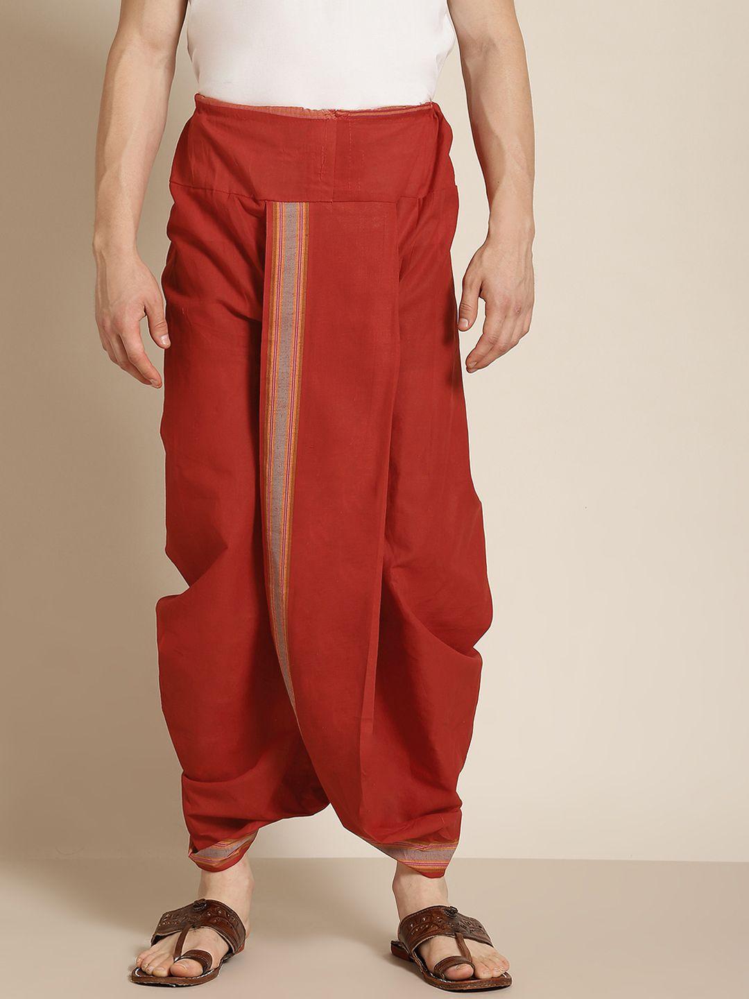 anug by sojanya men maroon solid cotton dhoti pants