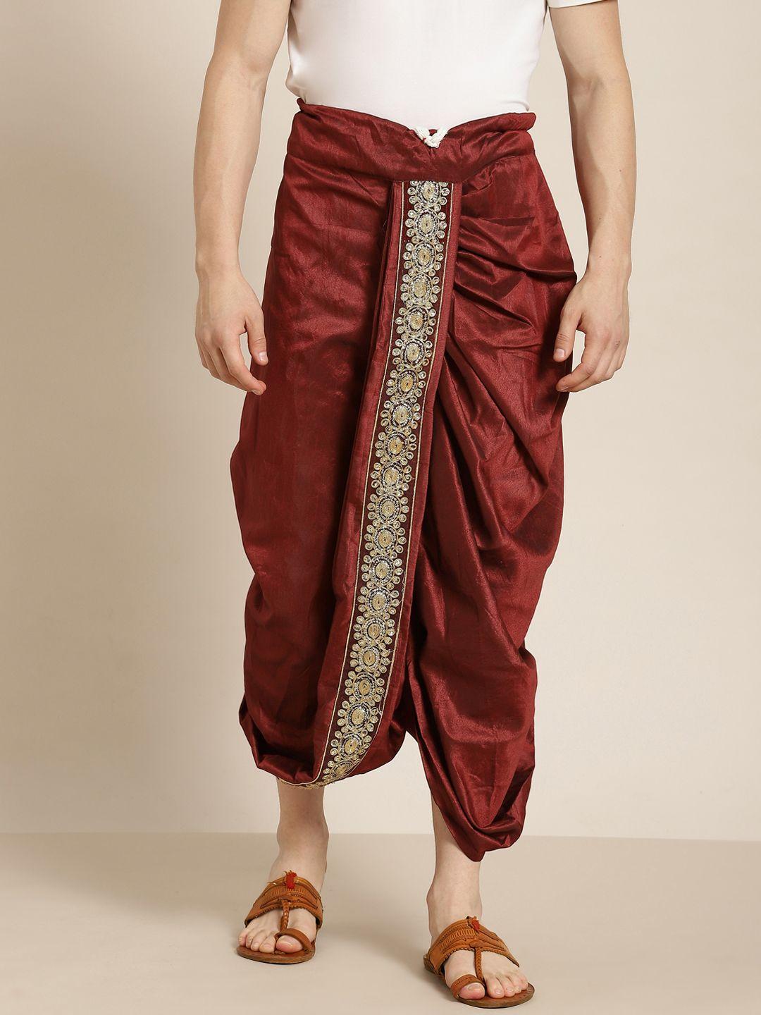 anug by sojanya men maroon solid dhoti pants