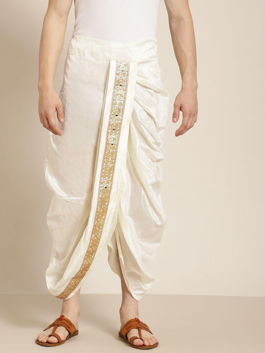 anug by sojanya men off white & golden solid dhoti pants
